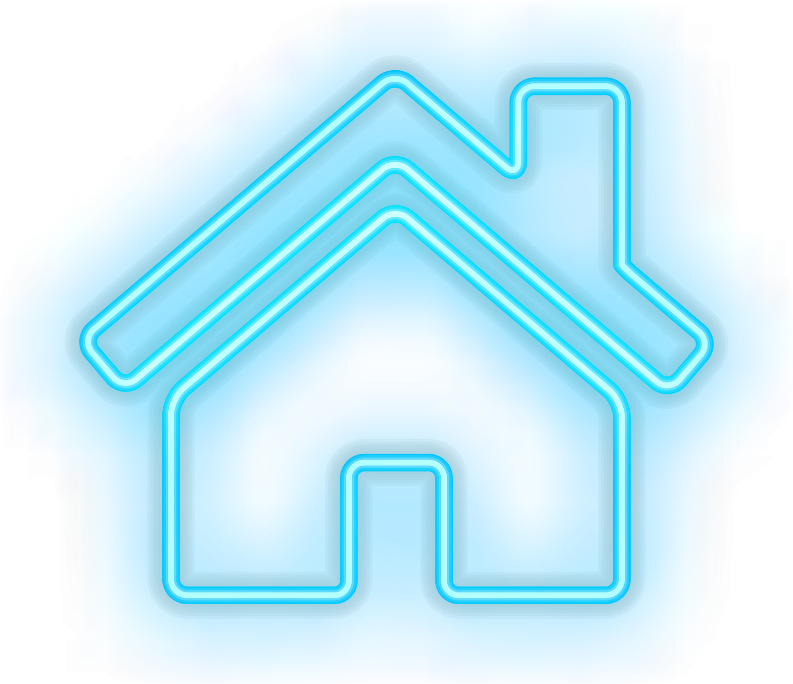 Blue illuminated neon light icon sign home house